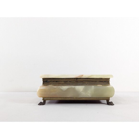 Italian Rectangular Green Onyx Marble Storage Box with Brass hardware and feet - Picture 7 of 15